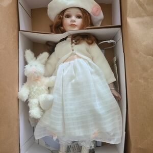 Charming Cream and White Doll with Bunny